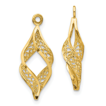 14K Yellow Gold Polished Filigree Swirl Earring Jackets