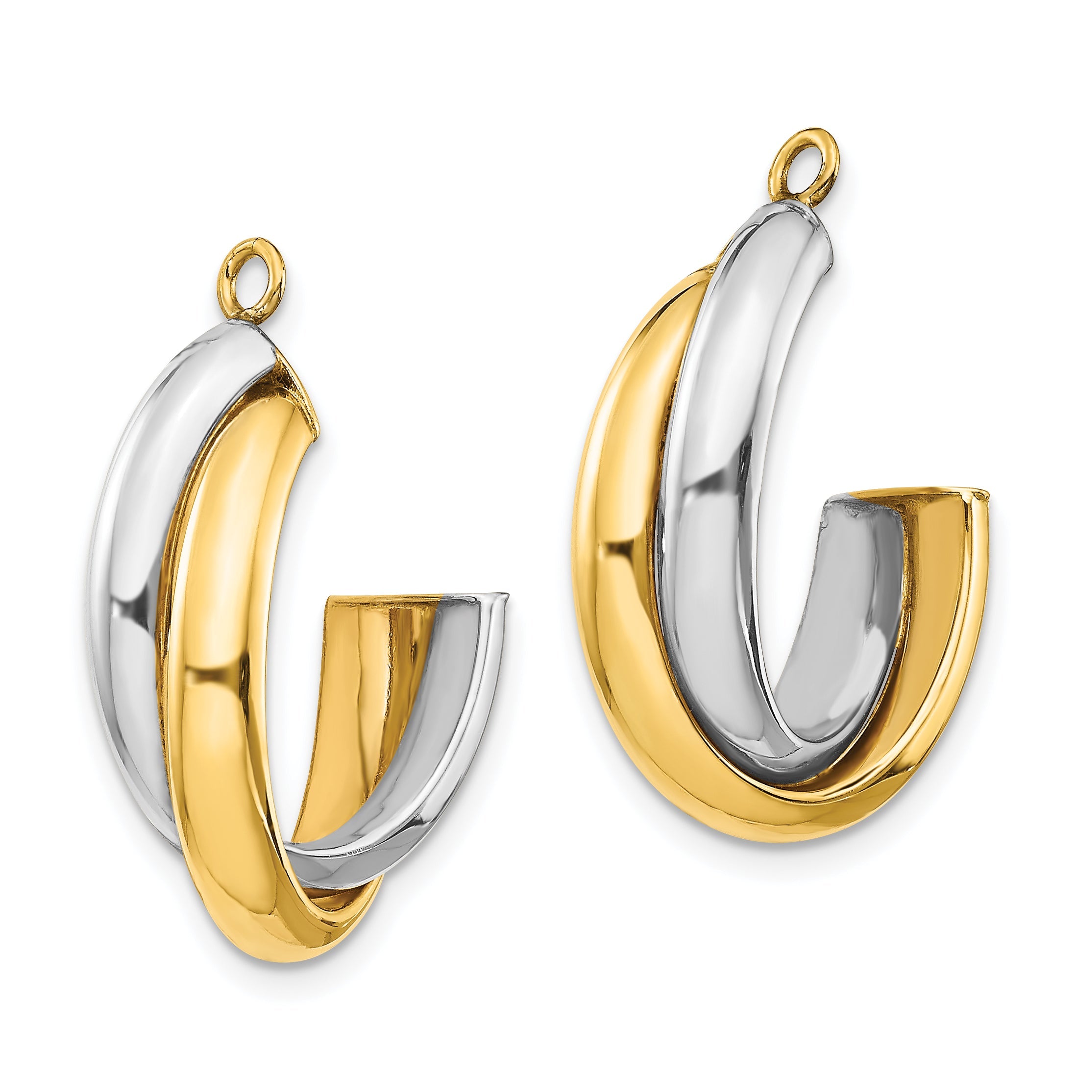 14K Two Tone Polished Double J Hoop Earring Jackets