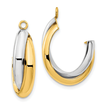 14K Two Tone Polished Double J Hoop Earring Jackets