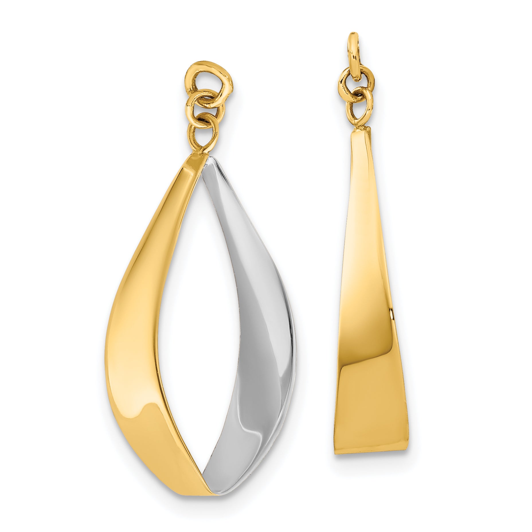 14K Yellow & Rhodium Polished Reversible Dangle Earring Jackets