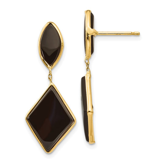 14K Yellow Gold Onyx Dangle Earrings