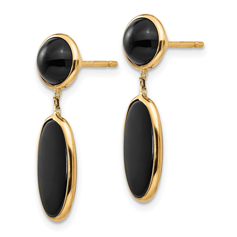 14K Yellow Gold Onyx Oval Dangle Post Earrings