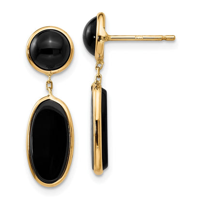 14K Yellow Gold Onyx Oval Dangle Post Earrings
