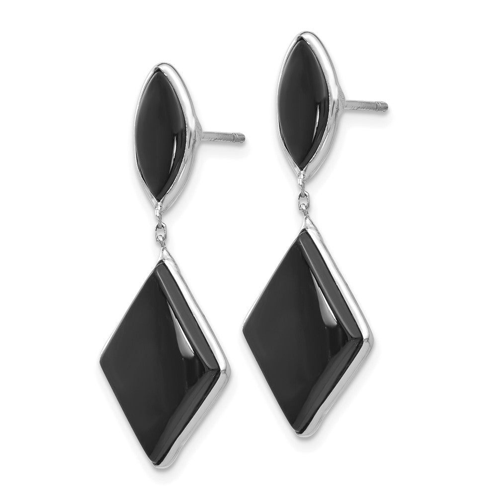 14K White Gold Onyx Dangle Post Earrings