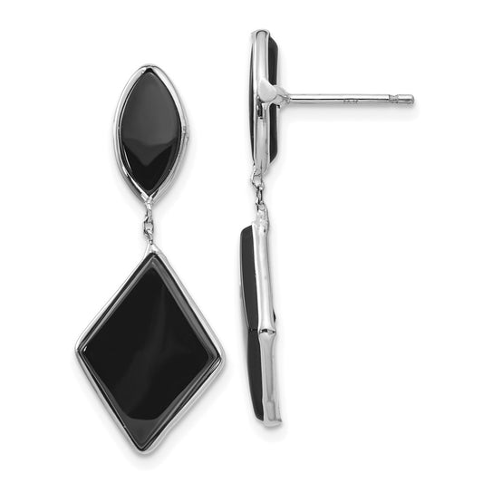14K White Gold Onyx Dangle Post Earrings