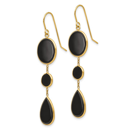 14K Yellow Gold Onyx Geometric Dangle Earrings