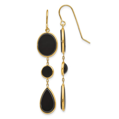 14K Yellow Gold Onyx Geometric Dangle Earrings
