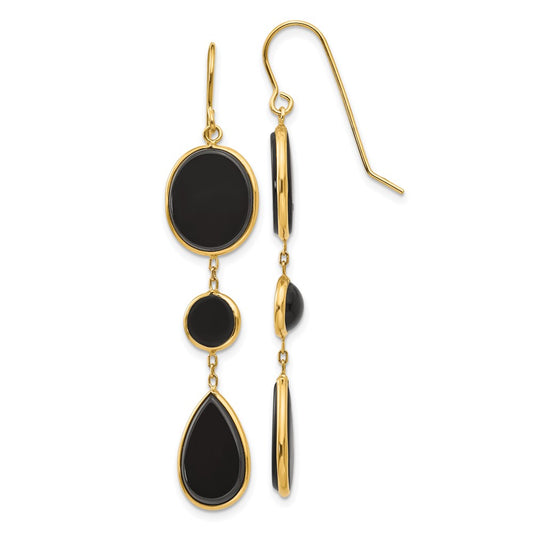 14K Yellow Gold Onyx Geometric Dangle Earrings