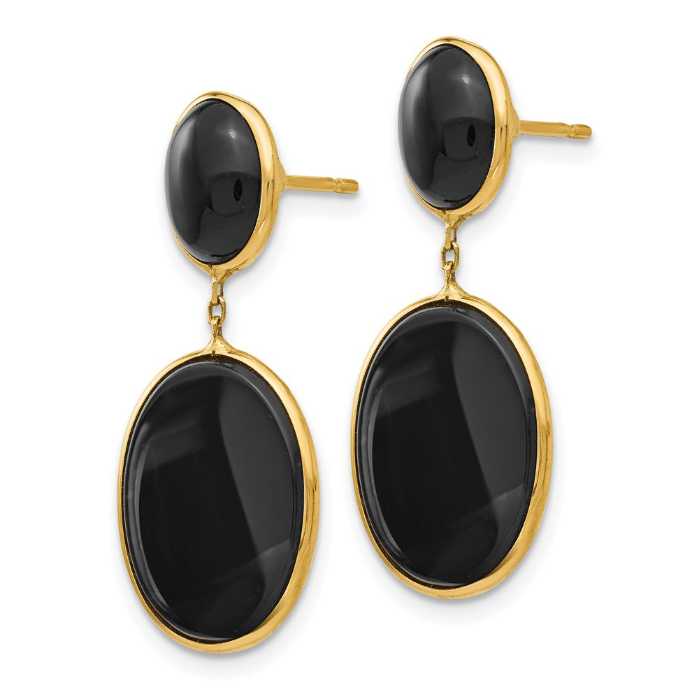 14K Yellow Gold Onyx Oval Dangle Earrings