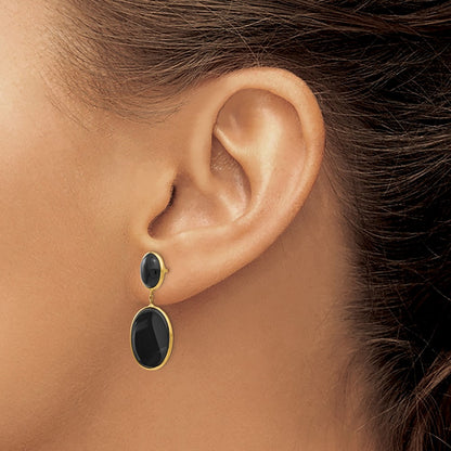 14K Yellow Gold Onyx Oval Dangle Earrings