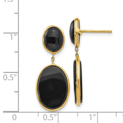 14K Yellow Gold Onyx Oval Dangle Earrings
