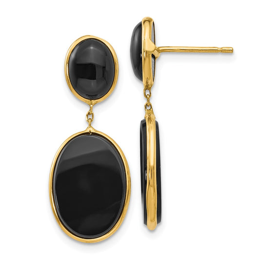 14K Yellow Gold Onyx Oval Dangle Earrings