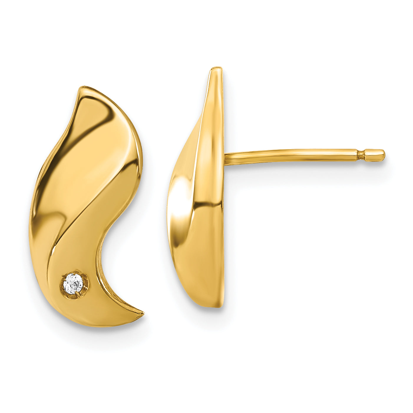 14K Yellow Gold Cz Swirl Post Earrings