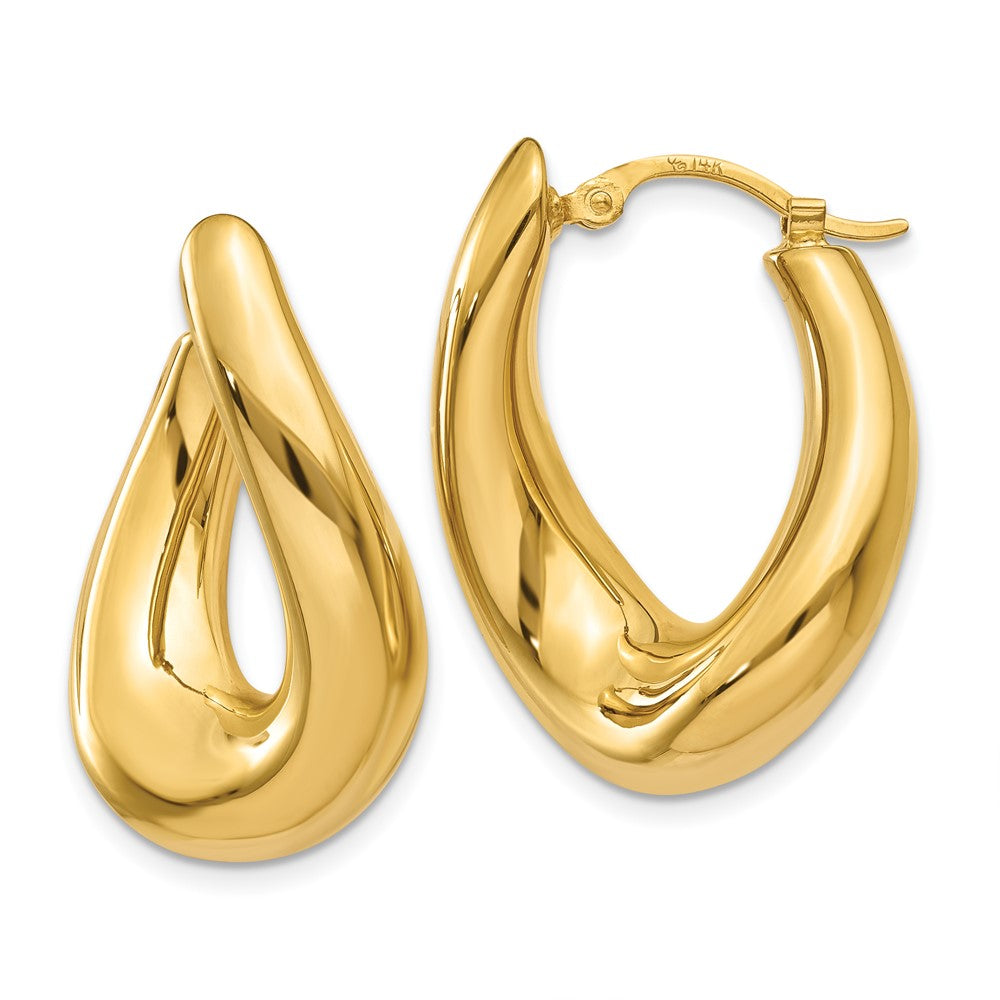 14K Yellow Gold Twisted Oval Hoop Earrings