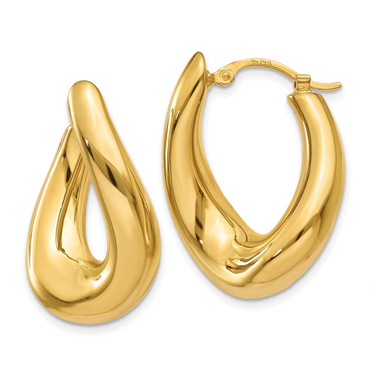 14K Yellow Gold Twisted Oval Hoop Earrings
