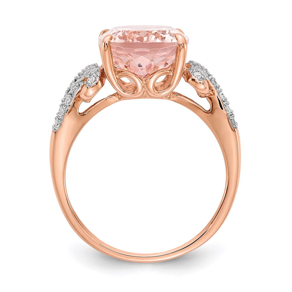 14k Rose Gold Real Diamond and Morganite Oval Ring