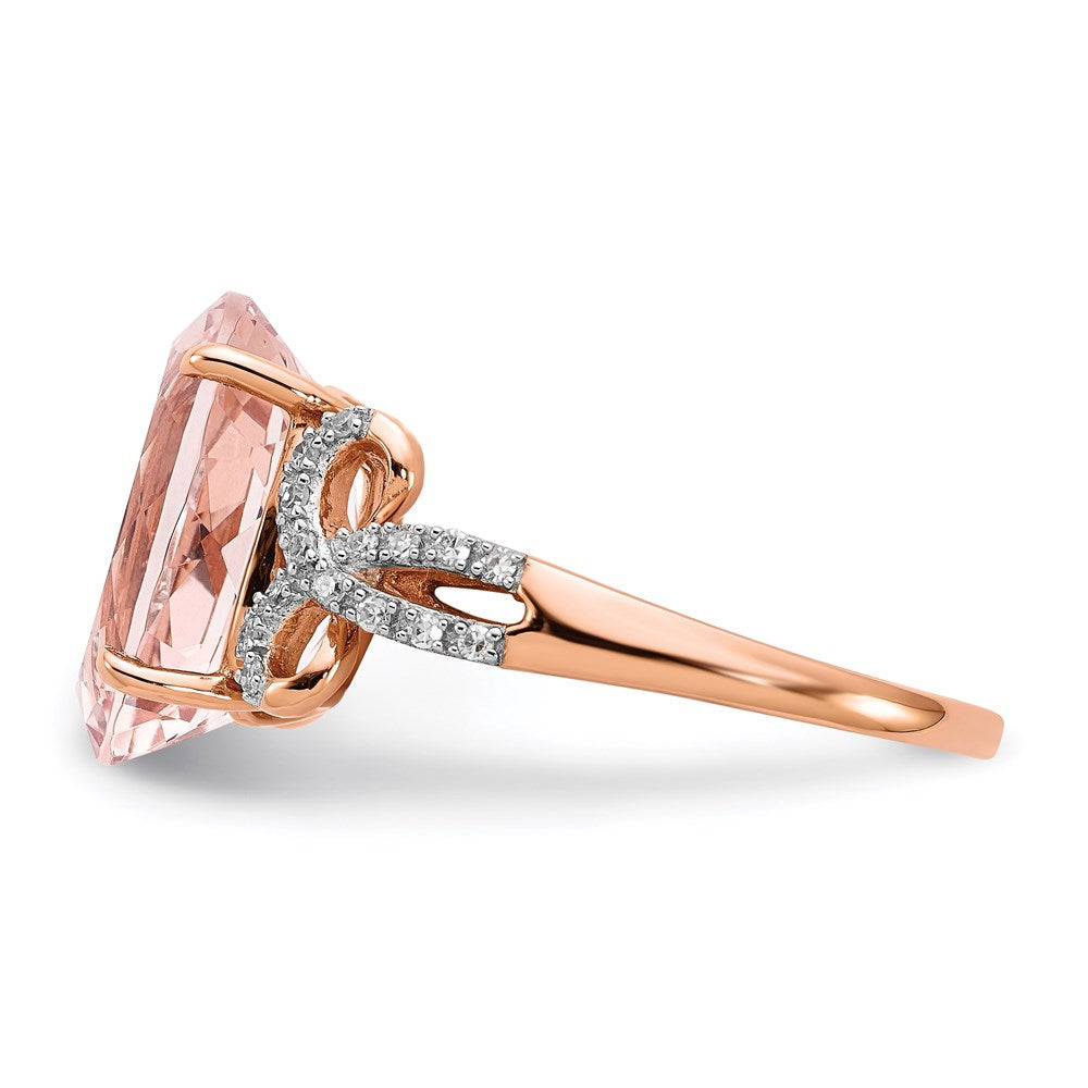 14k Rose Gold Real Diamond and Morganite Oval Ring