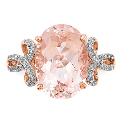 14k Rose Gold Real Diamond and Morganite Oval Ring