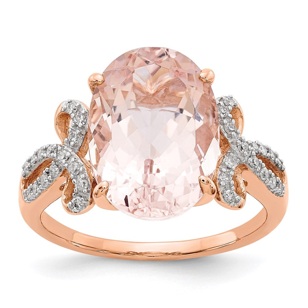 14k Rose Gold Real Diamond and Morganite Oval Ring