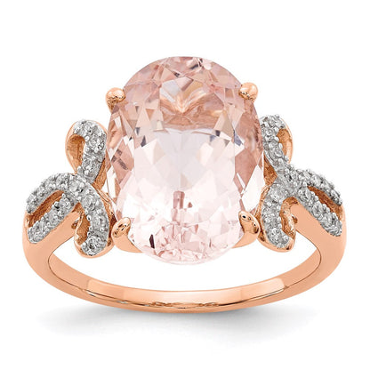 14k Rose Gold Real Diamond and Morganite Oval Ring