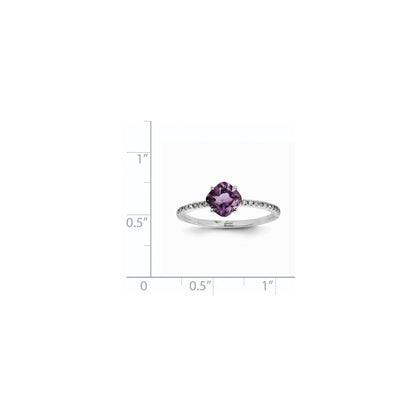 14k White Gold Real Diamond and Amethyst Square Ring