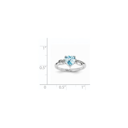 14k White Gold Real Diamond and Blue Topaz Heart Ring
