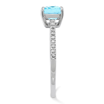 14k White Gold Real Diamond and Blue Topaz Square Ring