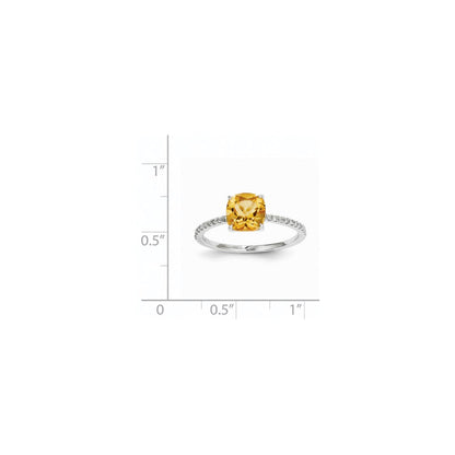 14k White Gold Real Diamond and Citrine Square Ring
