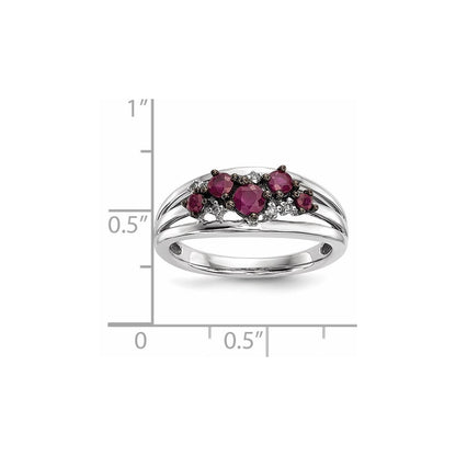 14k White Gold Real Diamond and Ruby Polished Ring