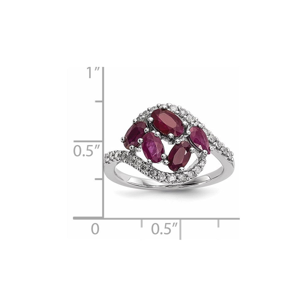 14k White Gold Real Diamond and Ruby Polished Ring