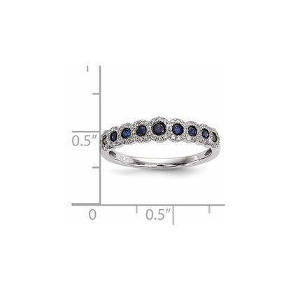 14k White Gold Real Diamond and Sapphire Polished Ring
