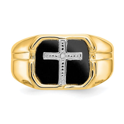 14K Yellow Gold Aa Diamond Men'S Cross Ring