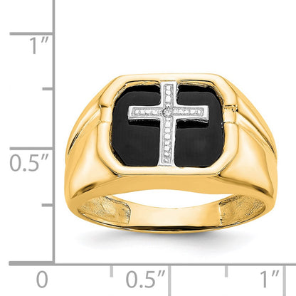 14K Yellow Gold Aa Diamond Men'S Cross Ring