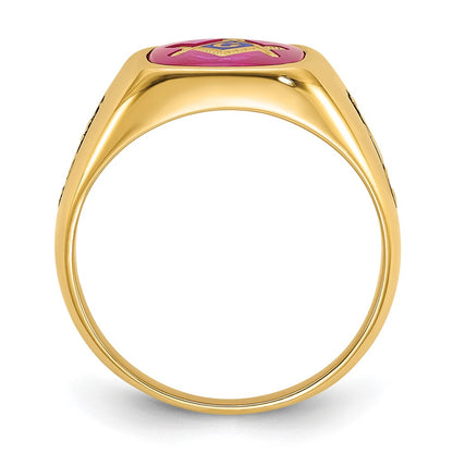 Solid 14k Yellow Gold Men's Synthetic Simulated Ruby Masonic Ring
