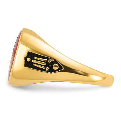 Solid 14k Yellow Gold Men's Synthetic Simulated Ruby Masonic Ring