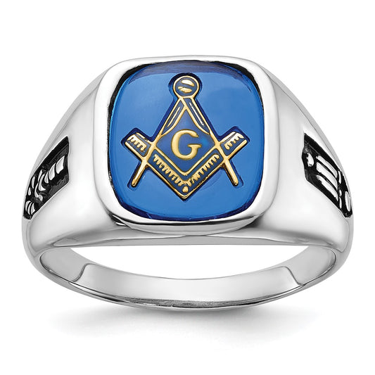Solid 14k White Gold Men's Masonic Ring
