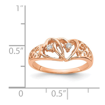 14k Rose Gold AA Real Diamond heart ring