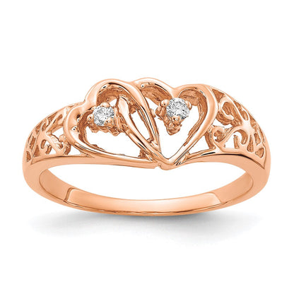 14k Rose Gold AA Real Diamond heart ring