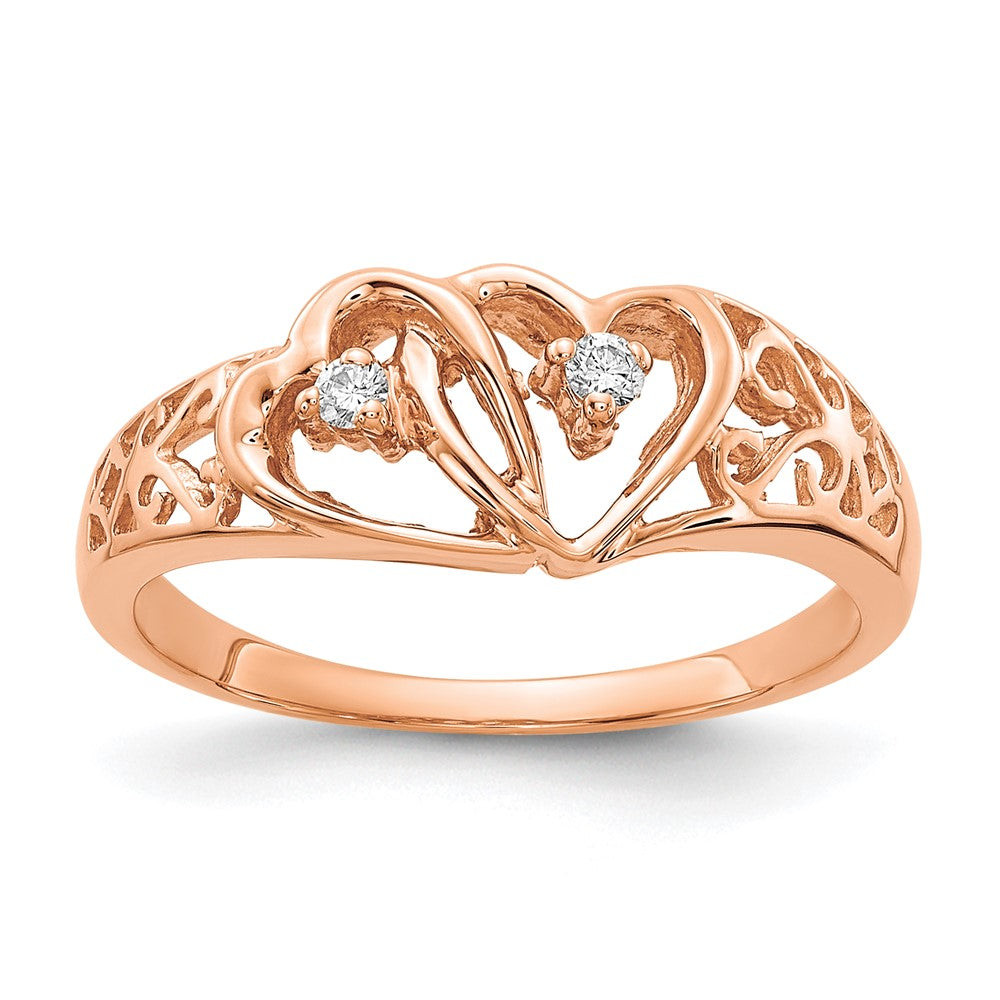 14k Rose Gold AAA Real Diamond heart ring