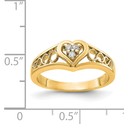 14K Yellow Gold Polished Aa Diamond Heart Ring