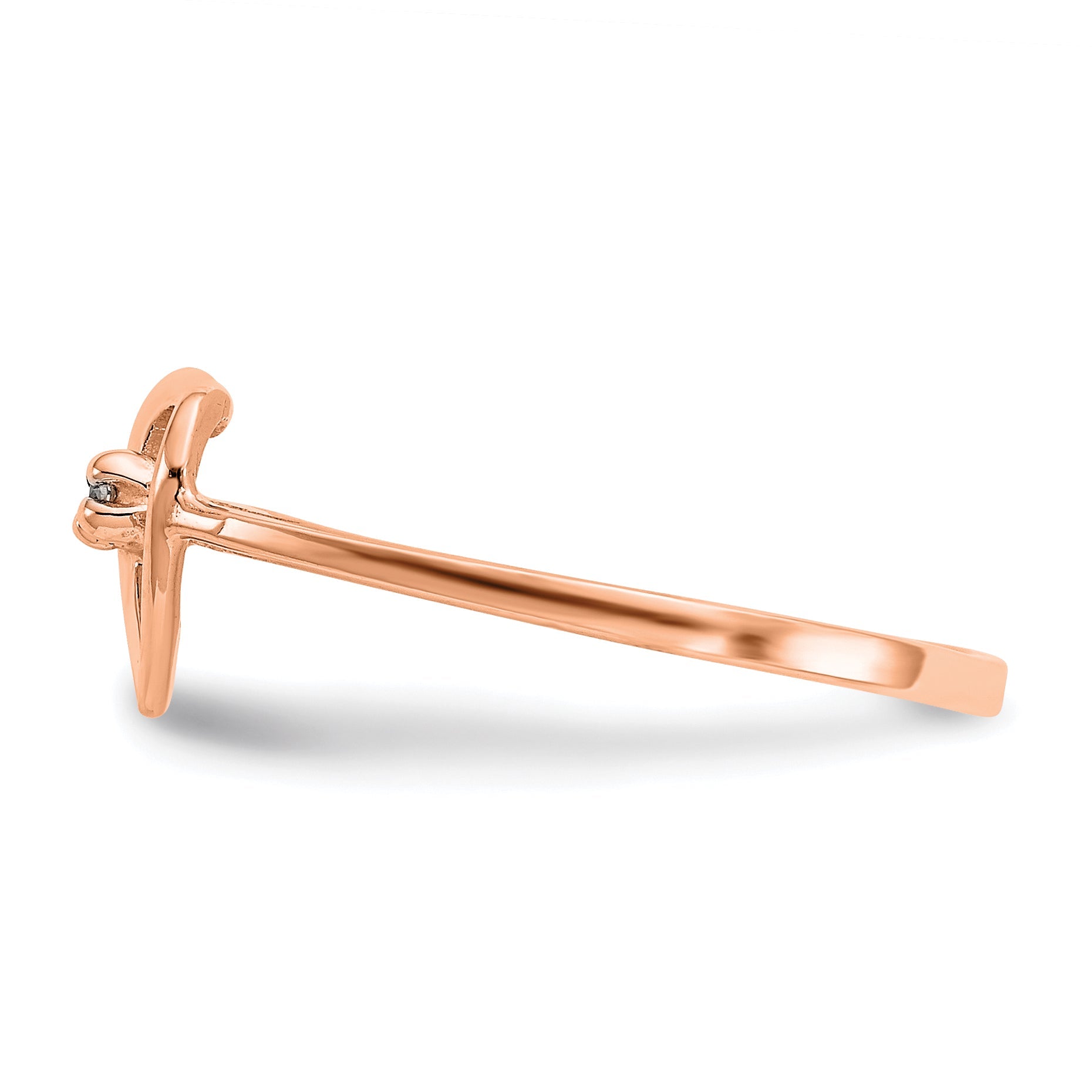 14K Rose Gold Polished Aa Diamond Heart Ring