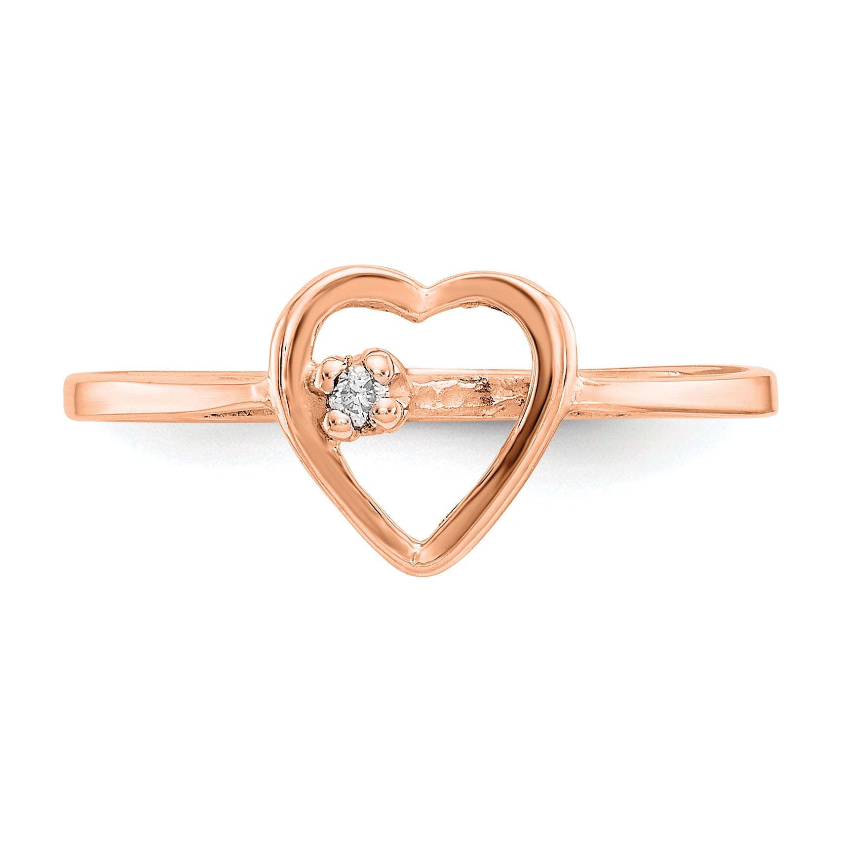 14K Rose Gold Polished Aa Diamond Heart Ring