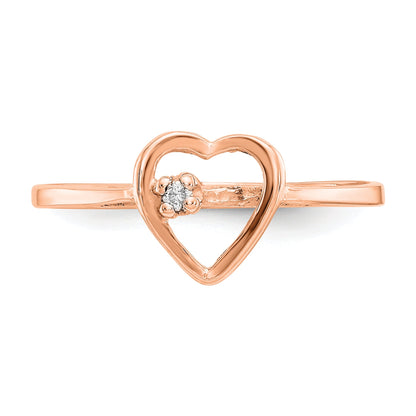 14K Rose Gold Polished Aa Diamond Heart Ring