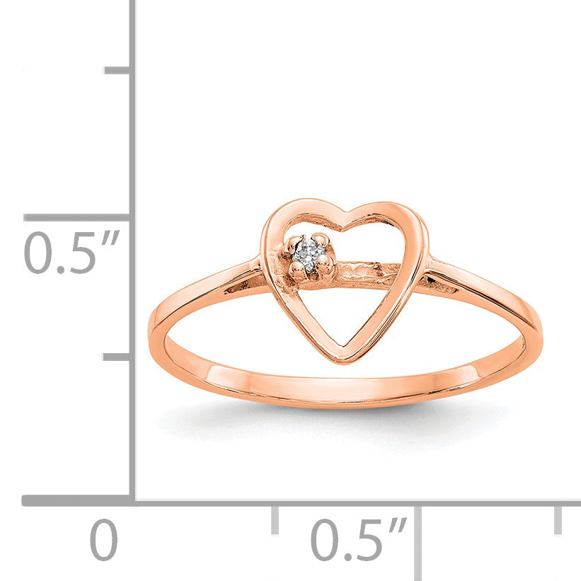 14K Rose Gold Polished Aa Diamond Heart Ring