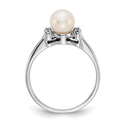 14k White Gold 6mm FW Cultured Pearl AAA Real Diamond ring