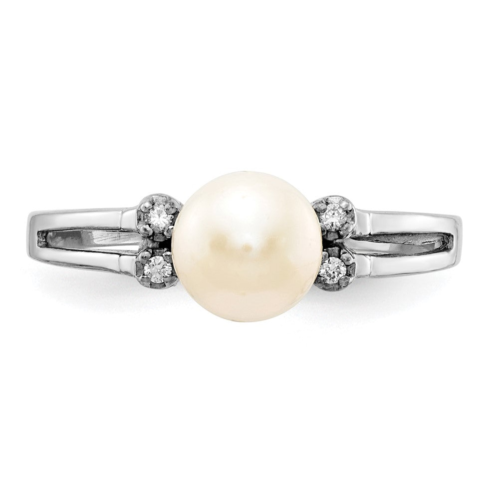 14k White Gold 6mm FW Cultured Pearl AAA Real Diamond ring