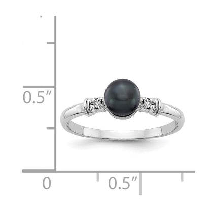 14k White Gold 5mm Black FW Cultured Pearl VS Real Diamond ring