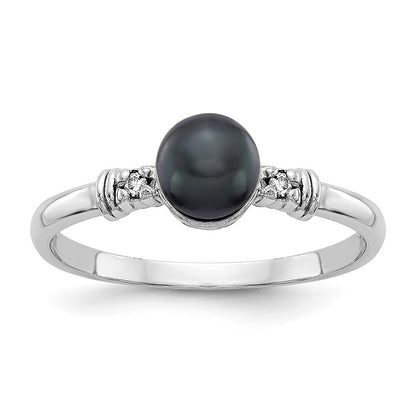 14k White Gold 5mm Black FW Cultured Pearl VS Real Diamond ring