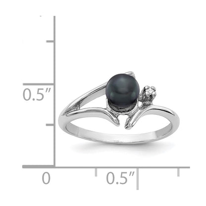 14k White Gold 5mm Black FW Cultured Pearl AAA Real Diamond ring