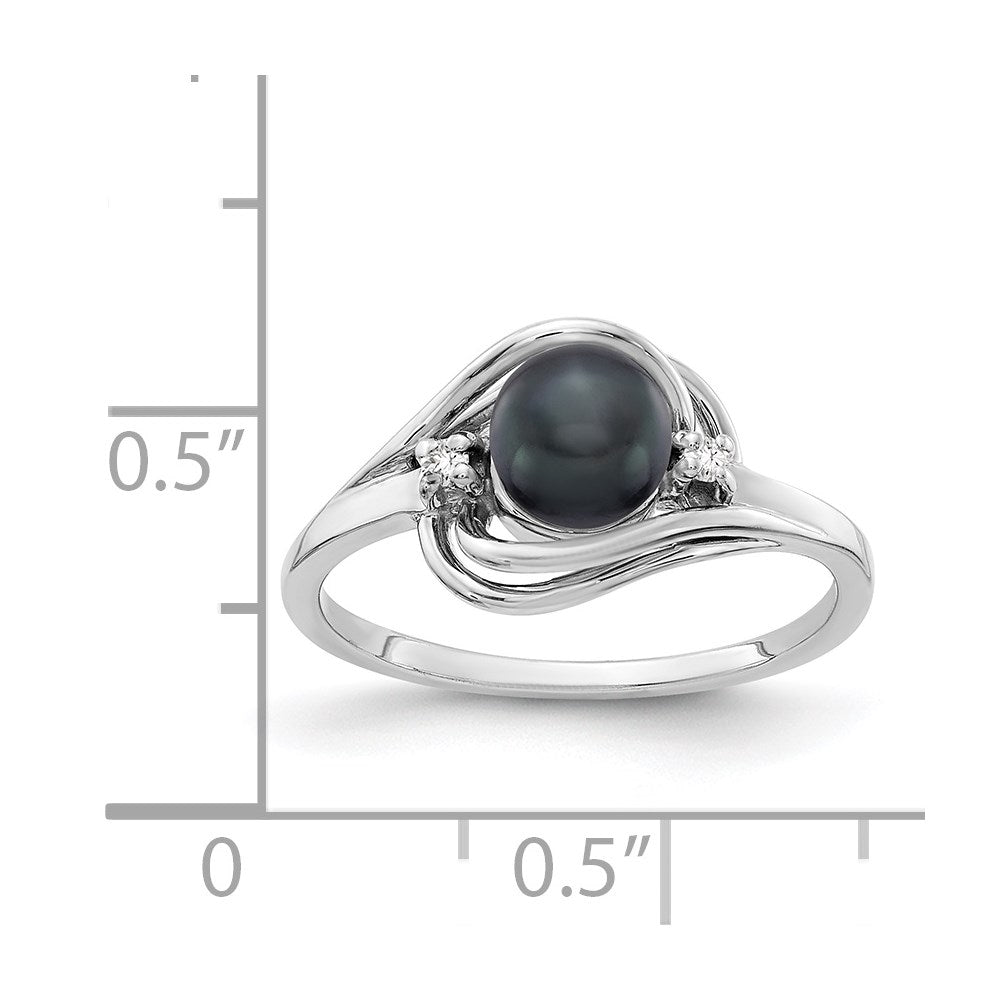 14k White Gold 5.5mm Black FW Cultured Pearl AA Real Diamond ring